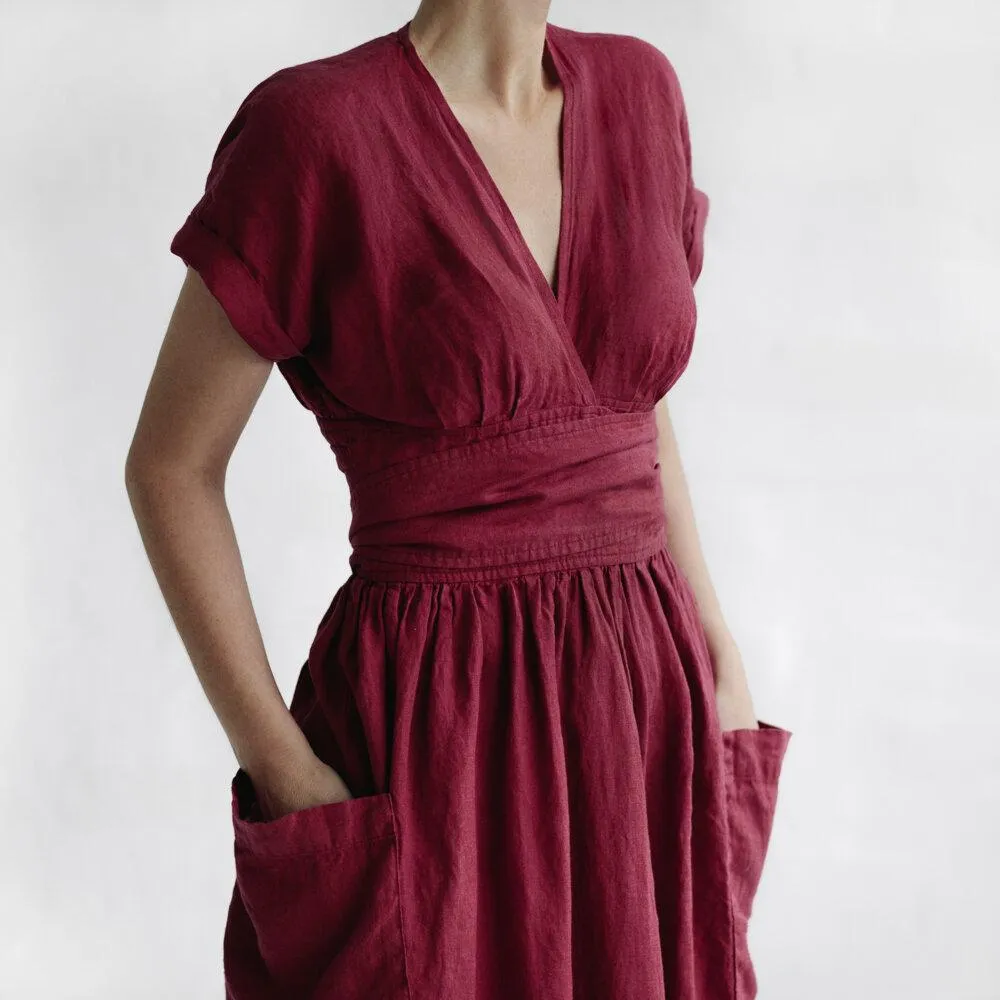 Linen Wrap Midi Dress | Breathable & Elegant | Timeless Chic