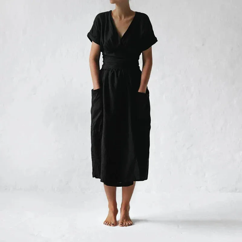 Linen Wrap Midi Dress | Breathable & Elegant | Timeless Chic