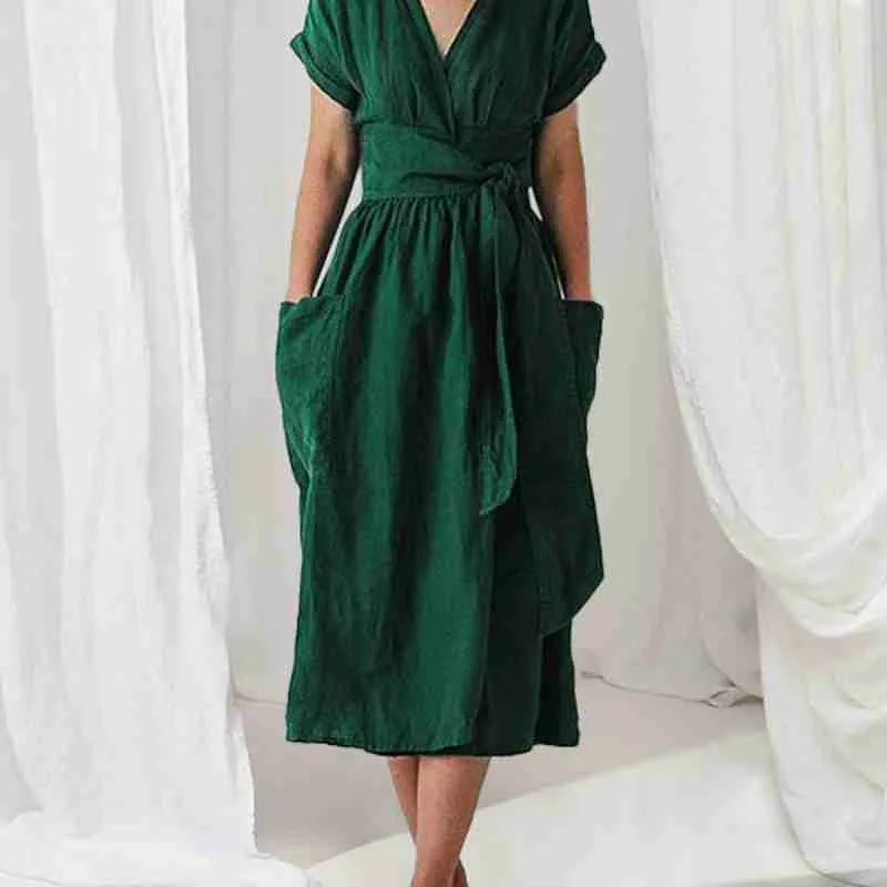 Linen Wrap Midi Dress | Breathable & Elegant | Timeless Chic