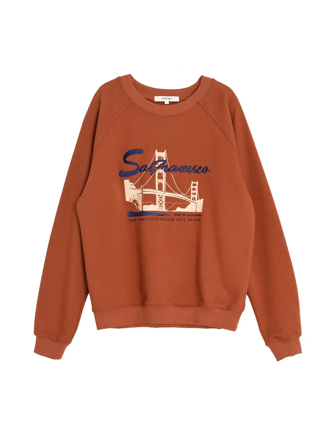 Lola Graphic Embroidery Crewneck Red Fleece Sweatshirt