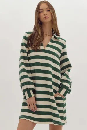 Long Sleeve Stripped Mini Dress  {Green}