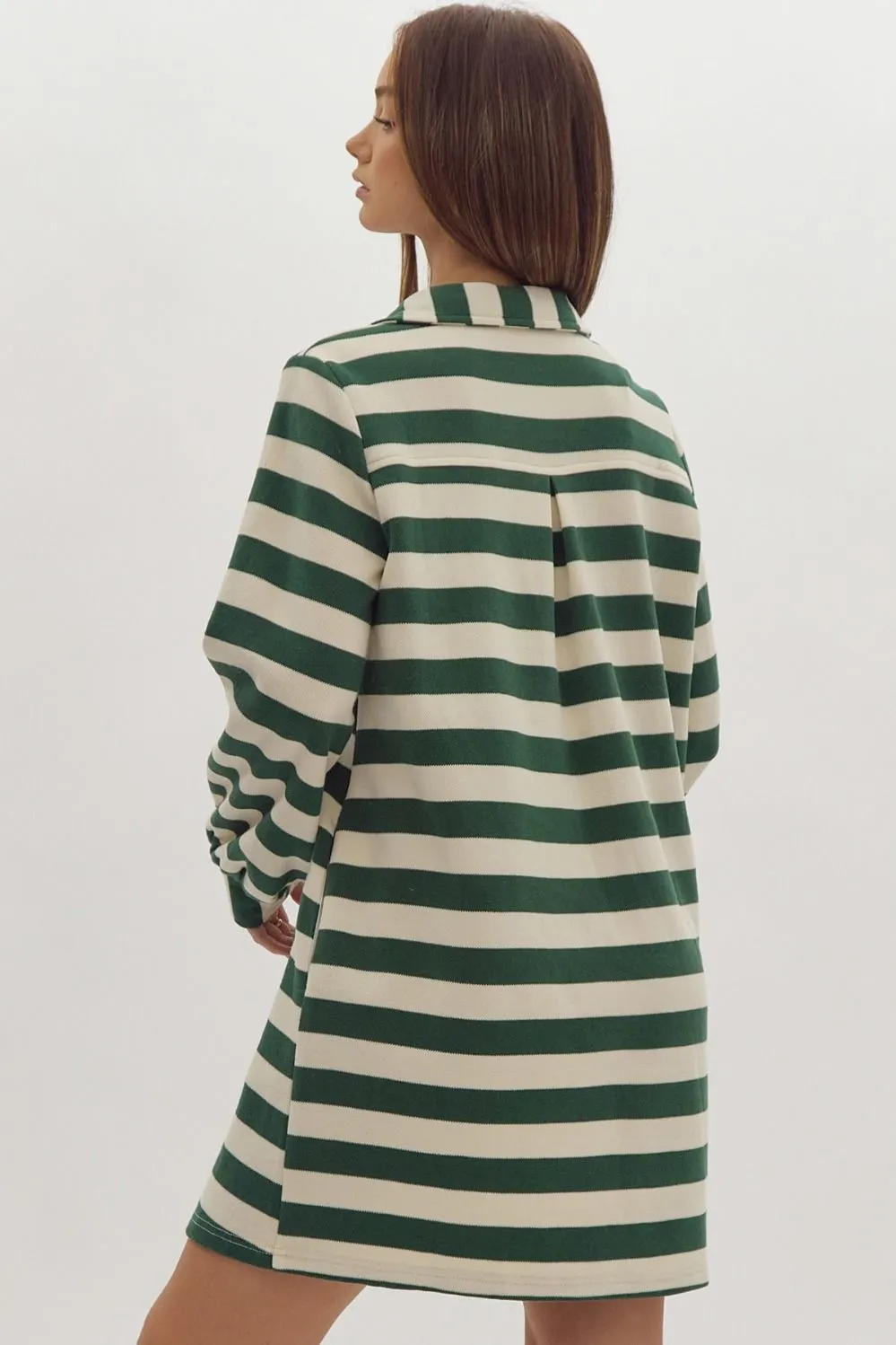 Long Sleeve Stripped Mini Dress  {Green}