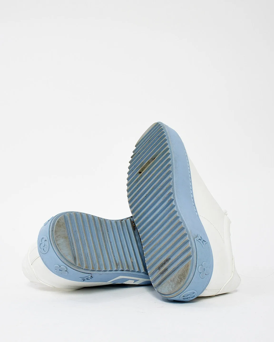 Louis Vuitton White & Blue Leather Time Out Low Top Sneakers - 37.5