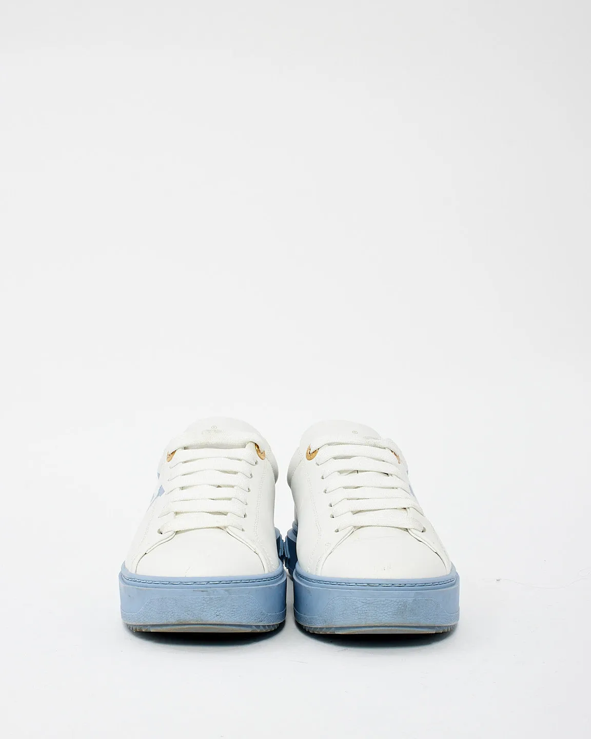 Louis Vuitton White & Blue Leather Time Out Low Top Sneakers - 37.5