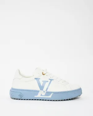 Louis Vuitton White & Blue Leather Time Out Low Top Sneakers - 37.5