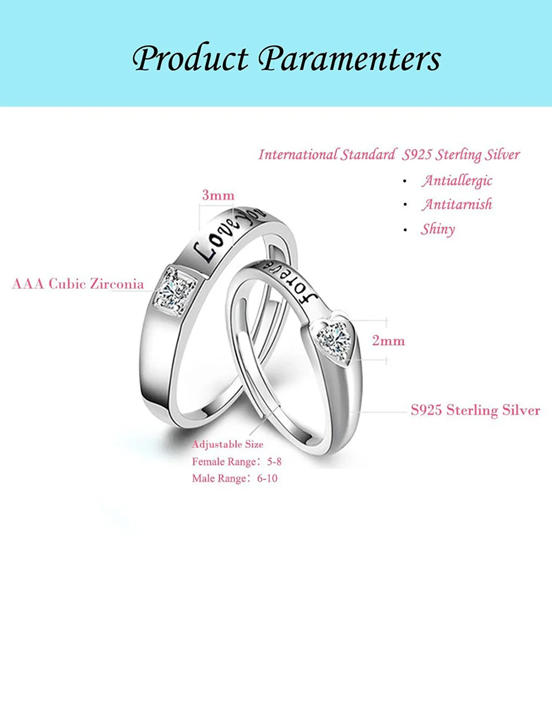 Love Forever Elegant Couple Adjustable Ring for Men and Women