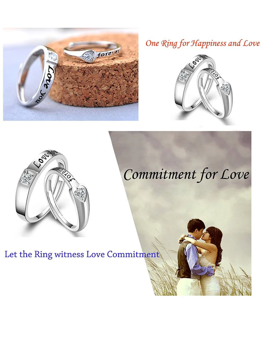 Love Forever Elegant Couple Adjustable Ring for Men and Women