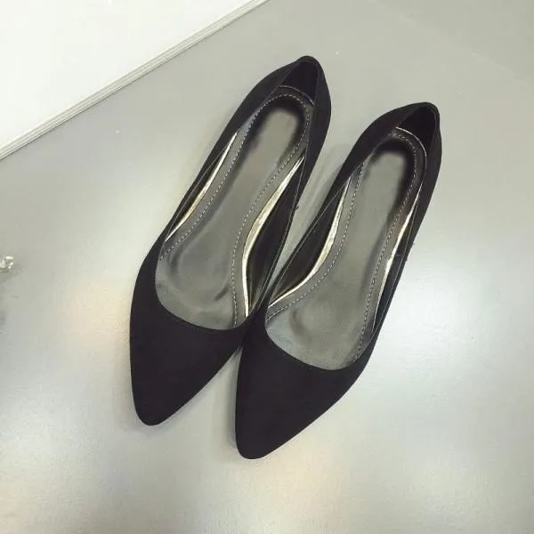 Low Heel Pumps Flock Plain Shallow Slip On Flats Shoes