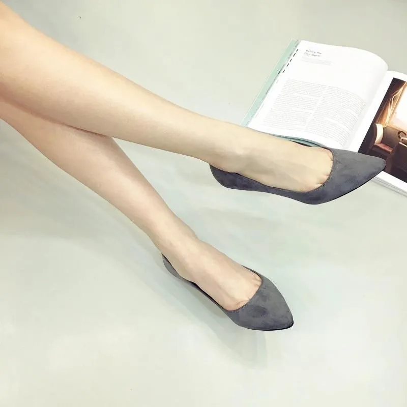 Low Heel Pumps Flock Plain Shallow Slip On Flats Shoes