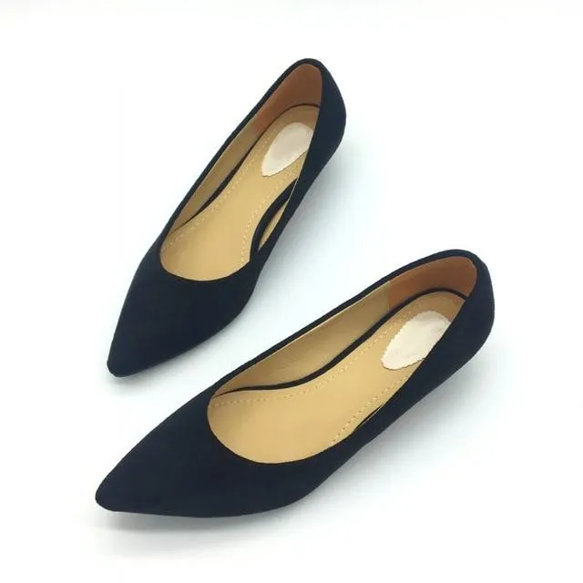 Low Heel Pumps Flock Plain Shallow Slip On Flats Shoes