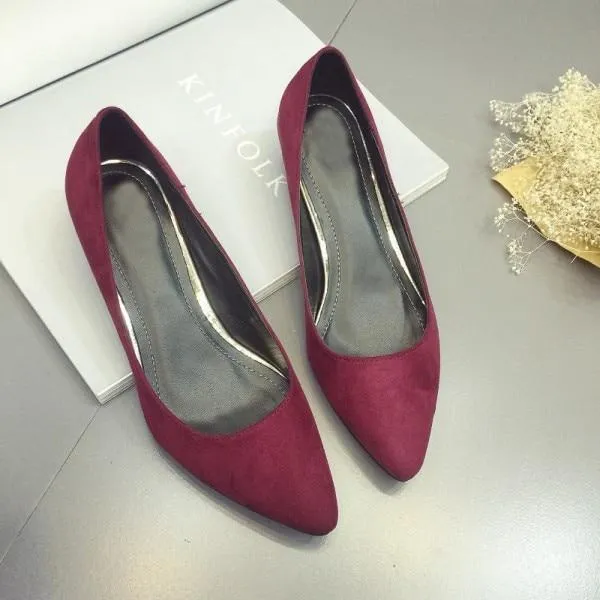 Low Heel Pumps Flock Plain Shallow Slip On Flats Shoes