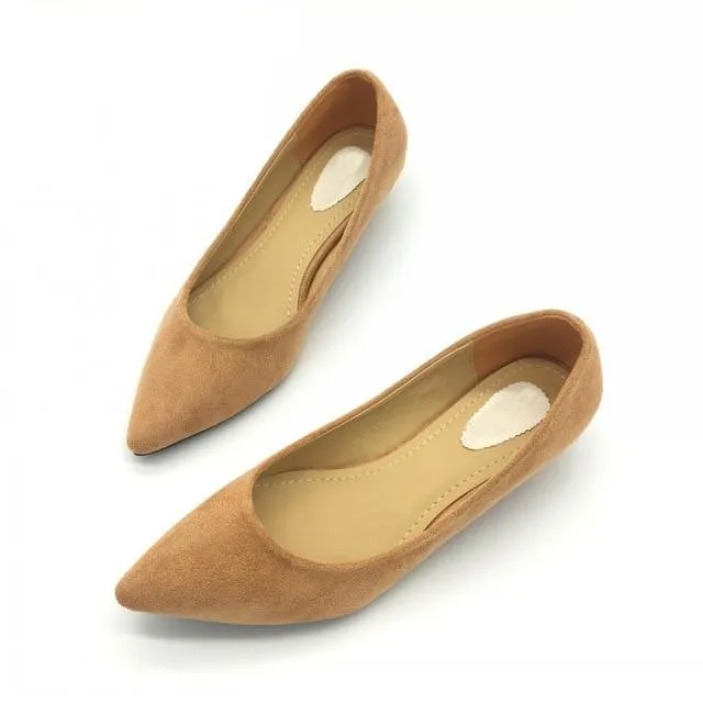 Low Heel Pumps Flock Plain Shallow Slip On Flats Shoes