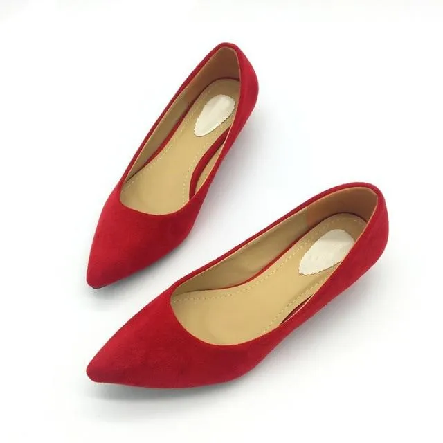 Low Heel Pumps Flock Plain Shallow Slip On Flats Shoes