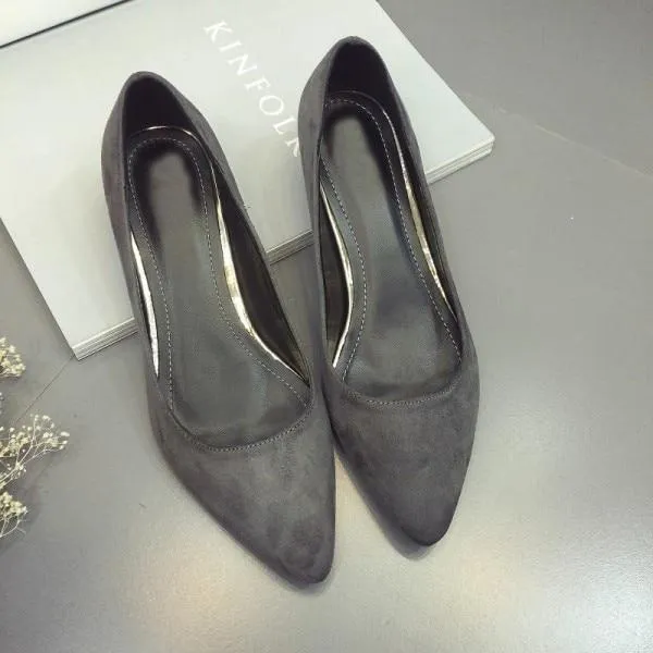 Low Heel Pumps Flock Plain Shallow Slip On Flats Shoes