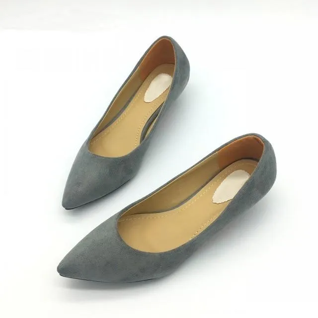 Low Heel Pumps Flock Plain Shallow Slip On Flats Shoes