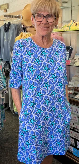 LuluB BEACHTIME  Travel Dress with Side Pockets and Ruched  Sleeve