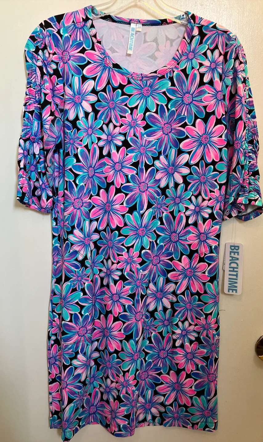 LuluB BEACHTIME  Travel Dress with Side Pockets and Ruched  Sleeve