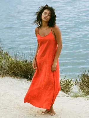 Mari Maxi Dress In Hibiscus Crinkle Linen