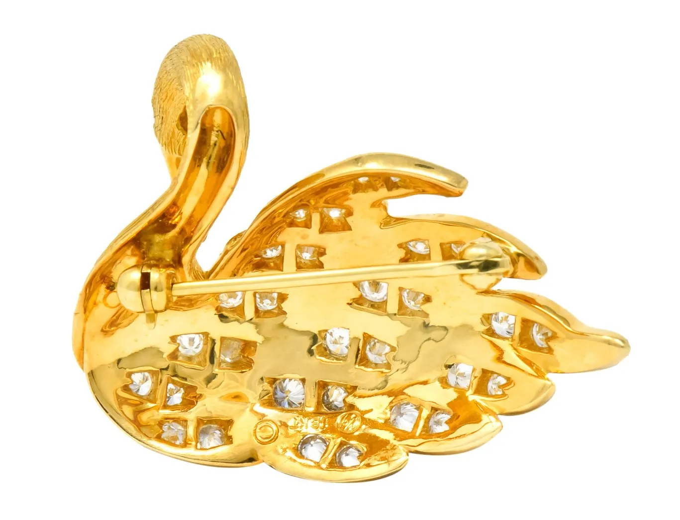 McTeigue Diamond Sapphire Enamel 18 Karat Yellow Gold Swan Brooch