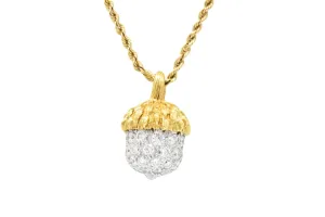 McTeigue Retro 1.20 CTW Diamond Platinum 18 Karat Gold Acorn Pendant Necklace