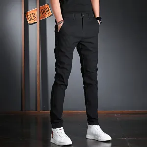 Men's Black Cotton Casual Pants - Korean Style Streetwear Slim Fit Trousers