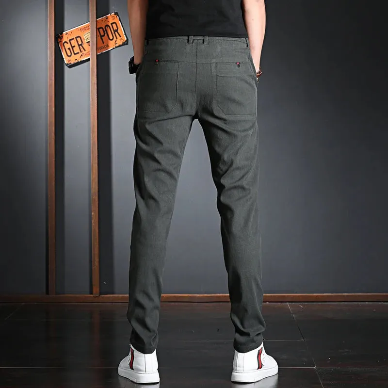 Men's Black Cotton Casual Pants - Korean Style Streetwear Slim Fit Trousers