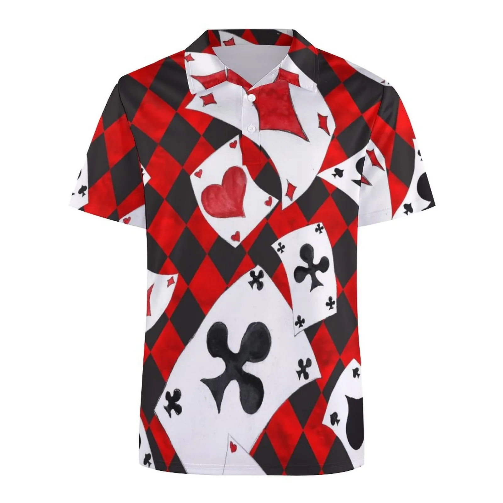 Men's Button-Down Short Sleeve Poker Print Polo Shirt 2312000161