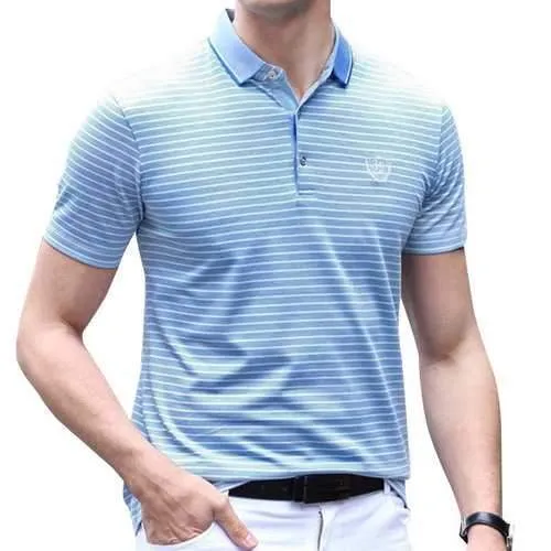 Mens Cotton Striped Short Sleeve Golf Shirt