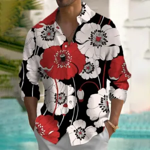 Men's Floral Print Fashion Long Sleeve Shirt