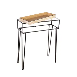 Metal Table with Glass Top and Gold Metal Planter Dish,8ssm117