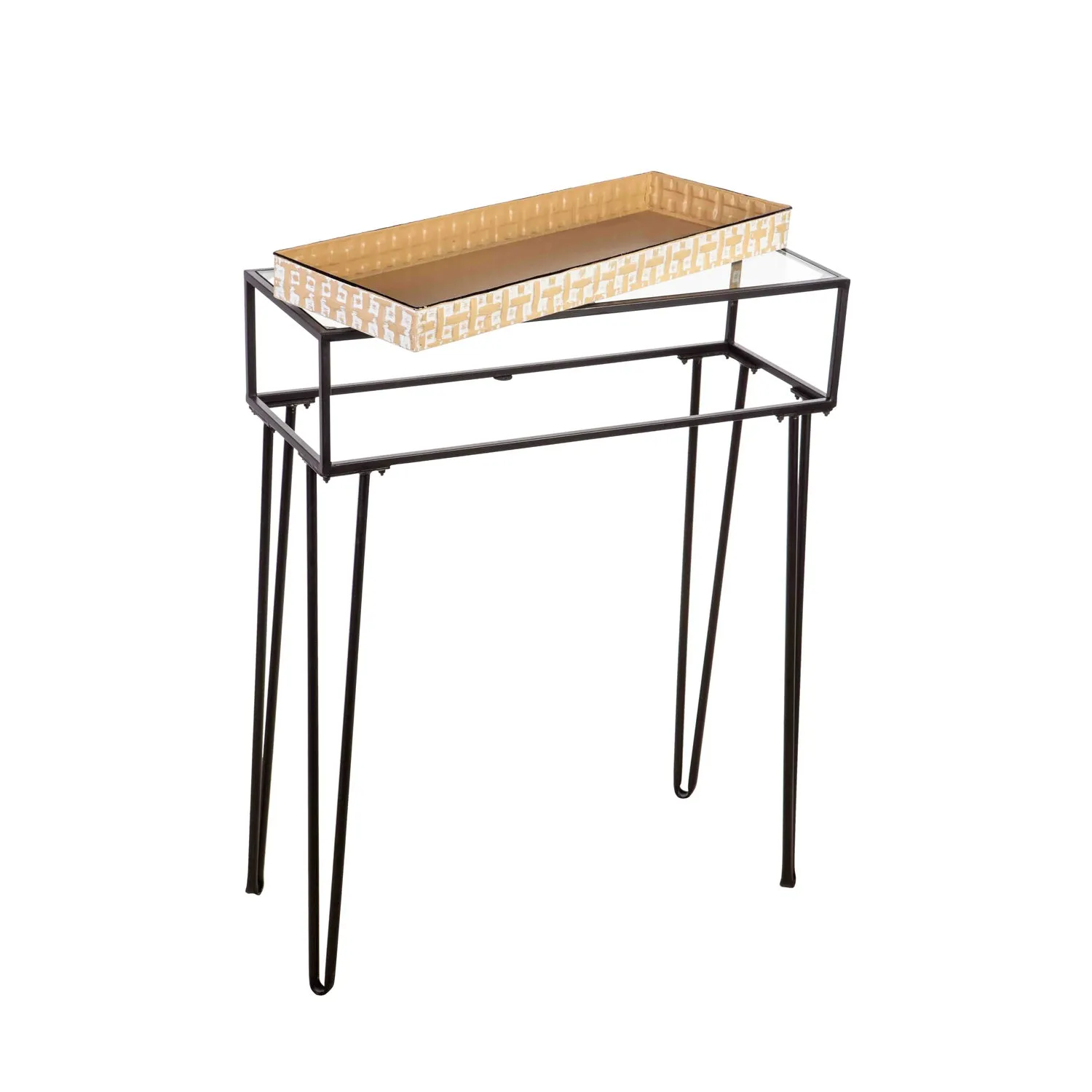 Metal Table with Glass Top and Gold Metal Planter Dish,8ssm117