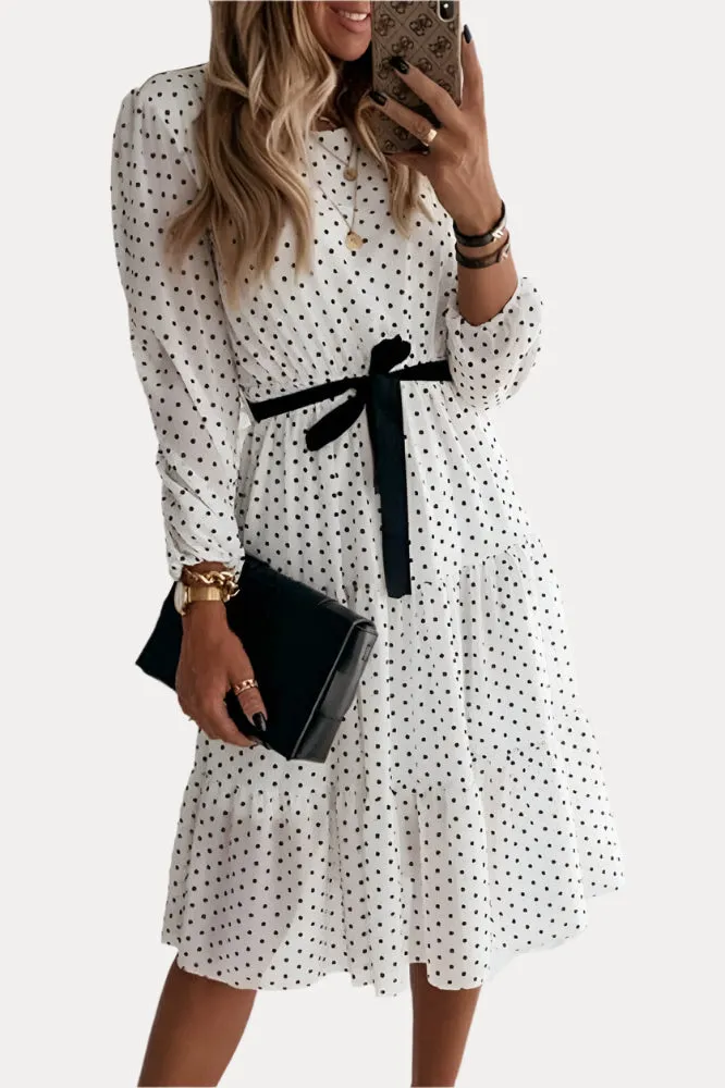 Midi White dress with polka dots