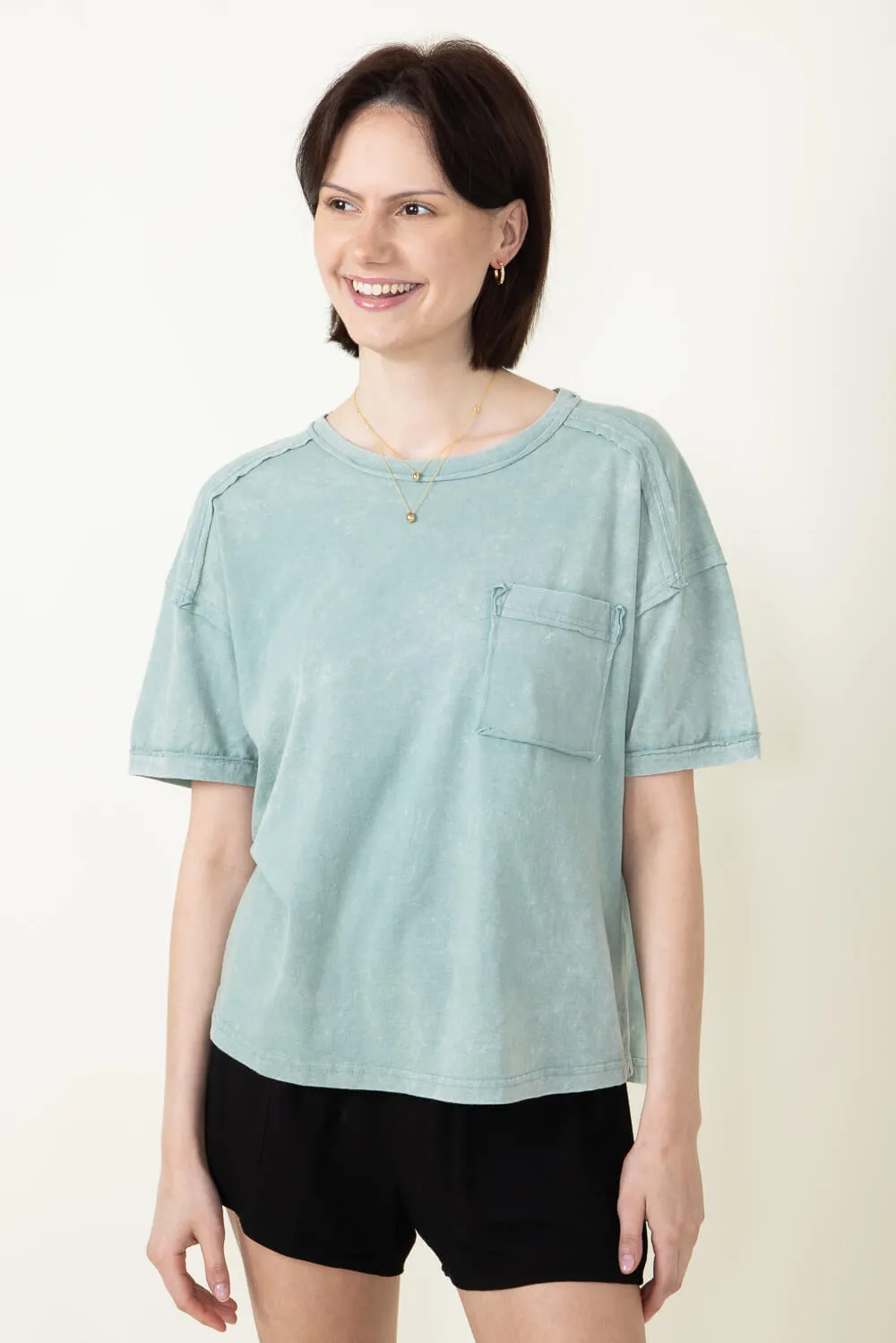 Mineral Wash Knit T-Shirt for Women in Sage | NT11108-SAGE