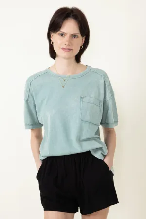 Mineral Wash Knit T-Shirt for Women in Sage | NT11108-SAGE