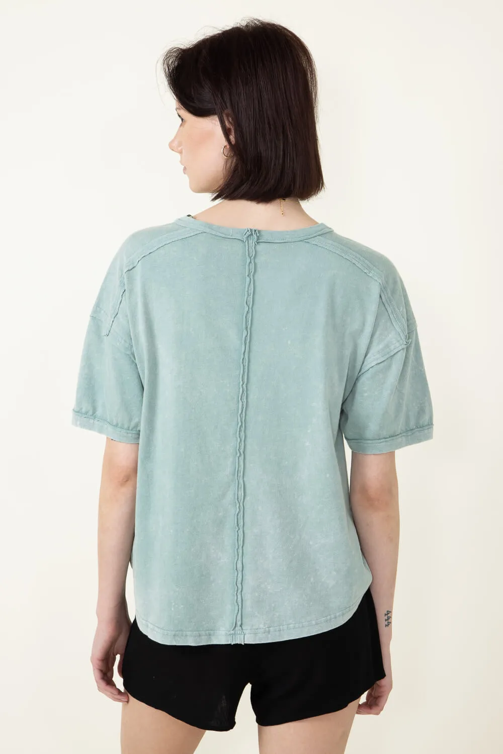 Mineral Wash Knit T-Shirt for Women in Sage | NT11108-SAGE
