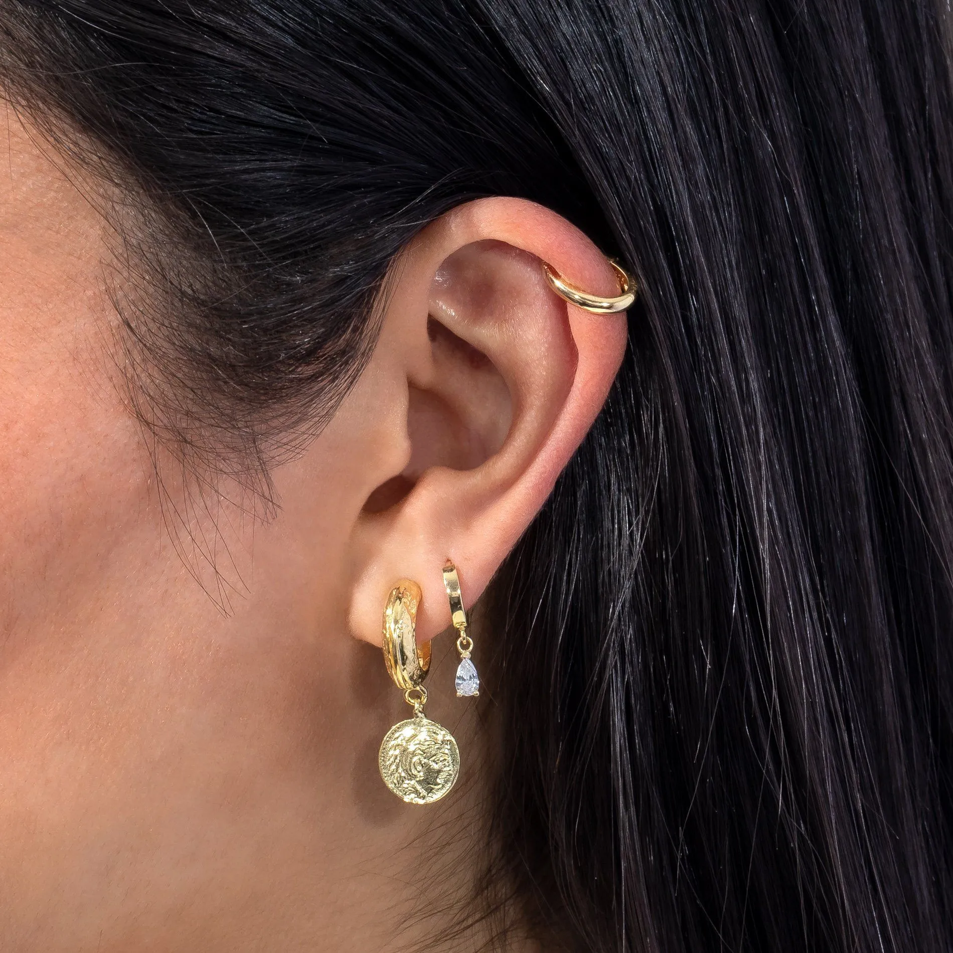 Mini Vintage Coin Hoop Earring