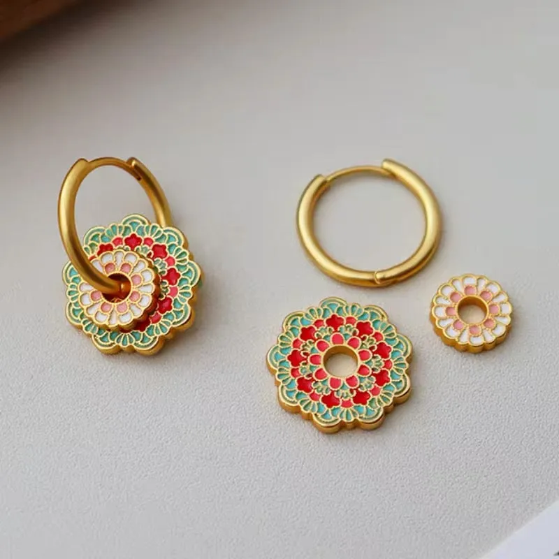 Minimalist Retro Colorful Flower Earrings