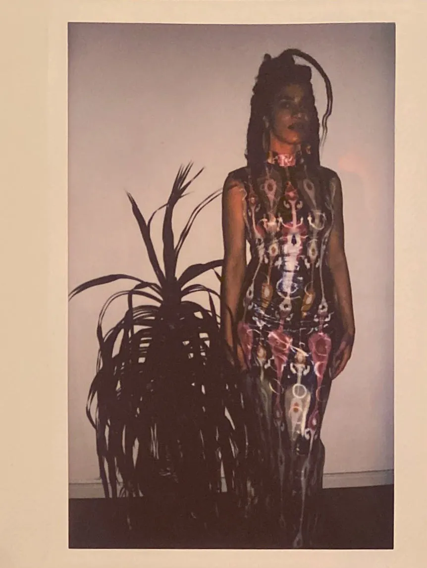Mock Turtleneck Floor Length Dress in Acid Holograph Adras