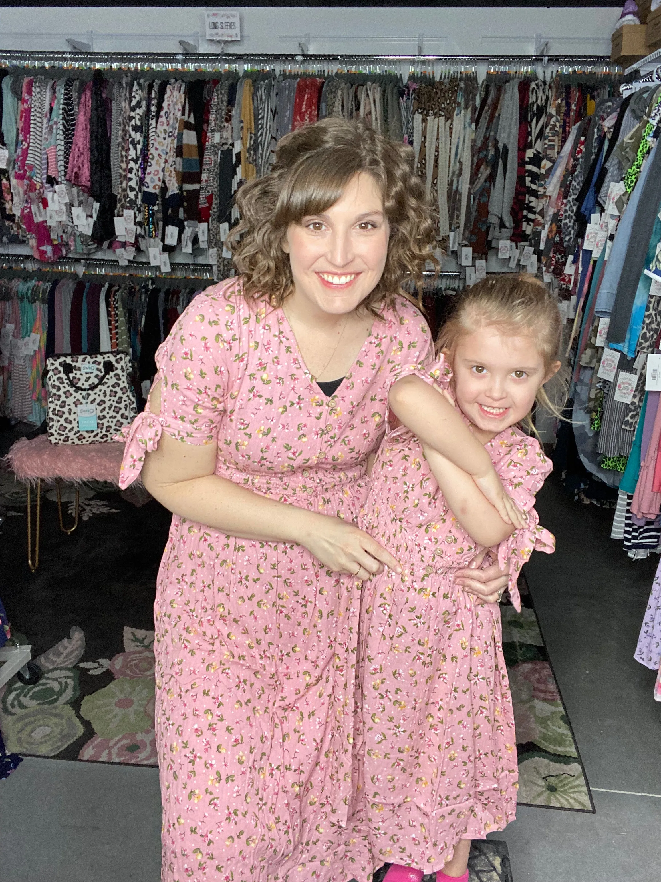 Mommy & Me Pink Floral Midi Dress