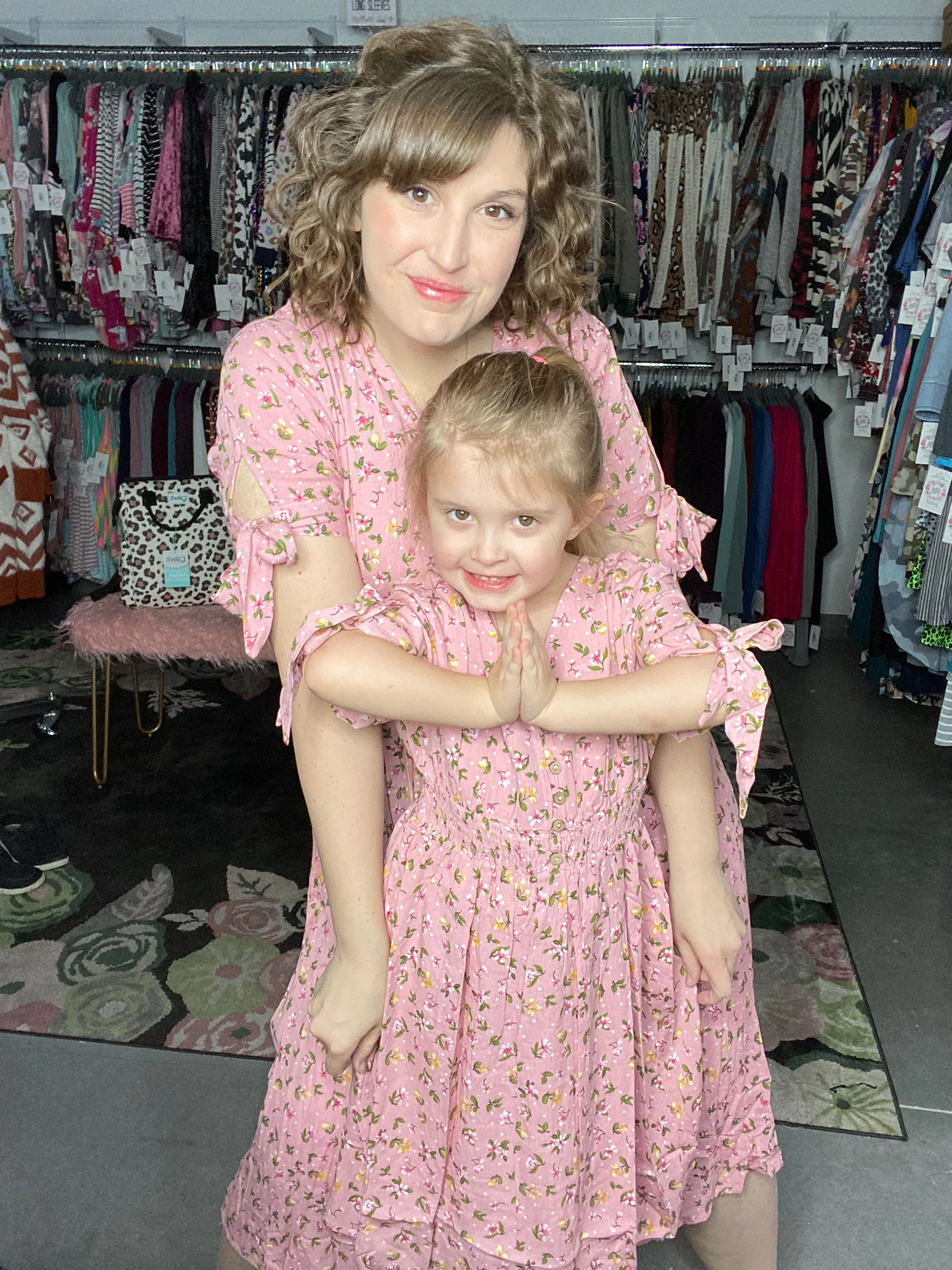 Mommy & Me Pink Floral Midi Dress