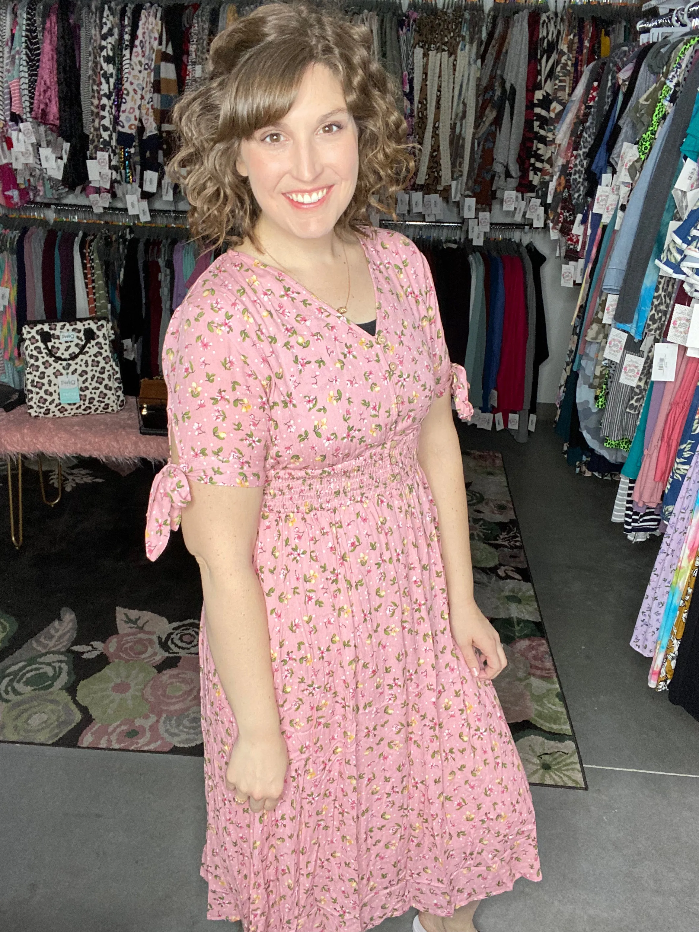 Mommy & Me Pink Floral Midi Dress