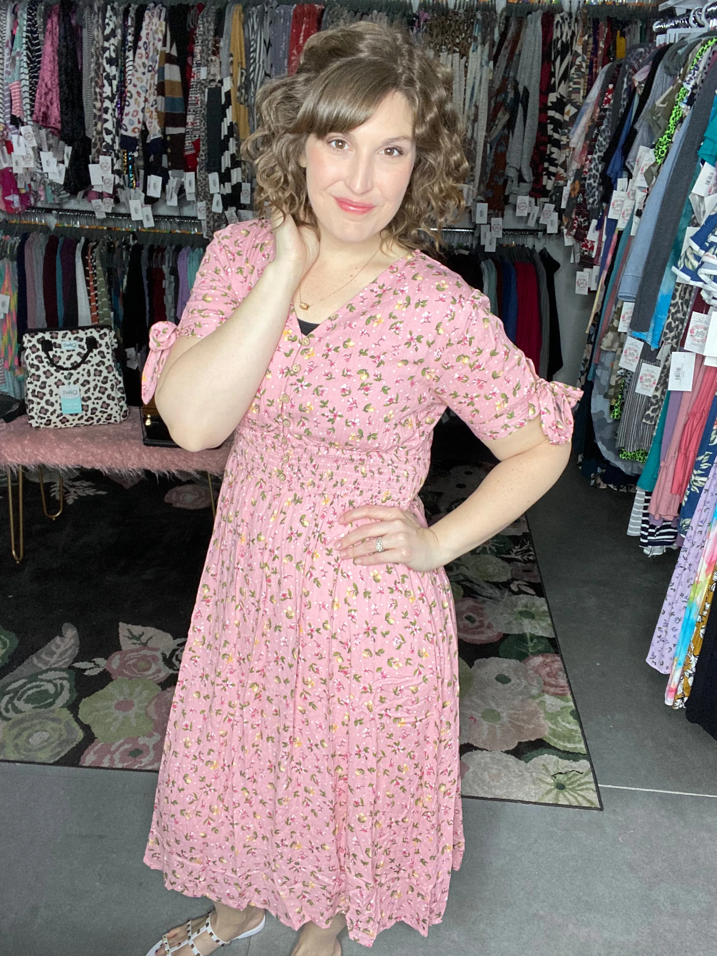 Mommy & Me Pink Floral Midi Dress