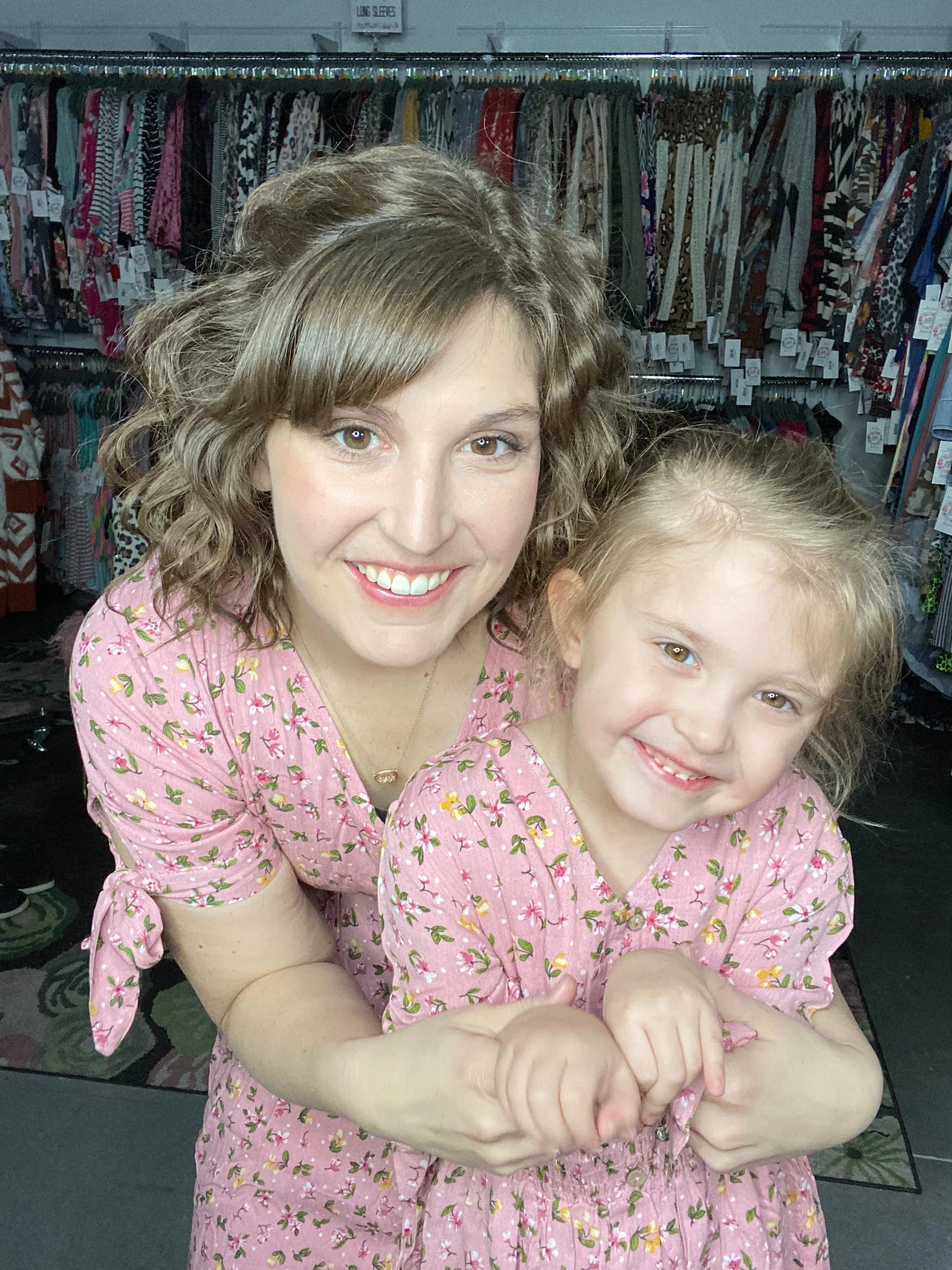 Mommy & Me Pink Floral Midi Dress