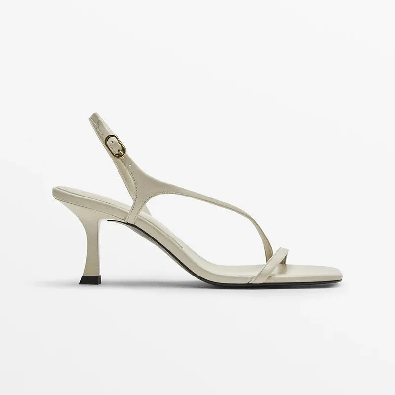 MOOQDAAX 2024 Spring Summer New Women's Shoes Side Band Design Feeling Fine High-heeled Genuine Leather Fashion Women Sandals