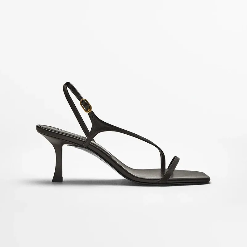 MOOQDAAX 2024 Spring Summer New Women's Shoes Side Band Design Feeling Fine High-heeled Genuine Leather Fashion Women Sandals
