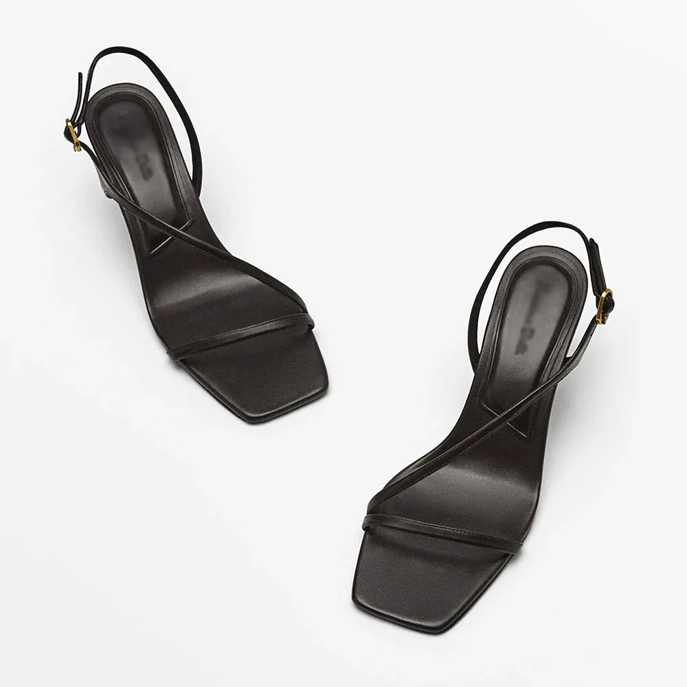 MOOQDAAX 2024 Spring Summer New Women's Shoes Side Band Design Feeling Fine High-heeled Genuine Leather Fashion Women Sandals