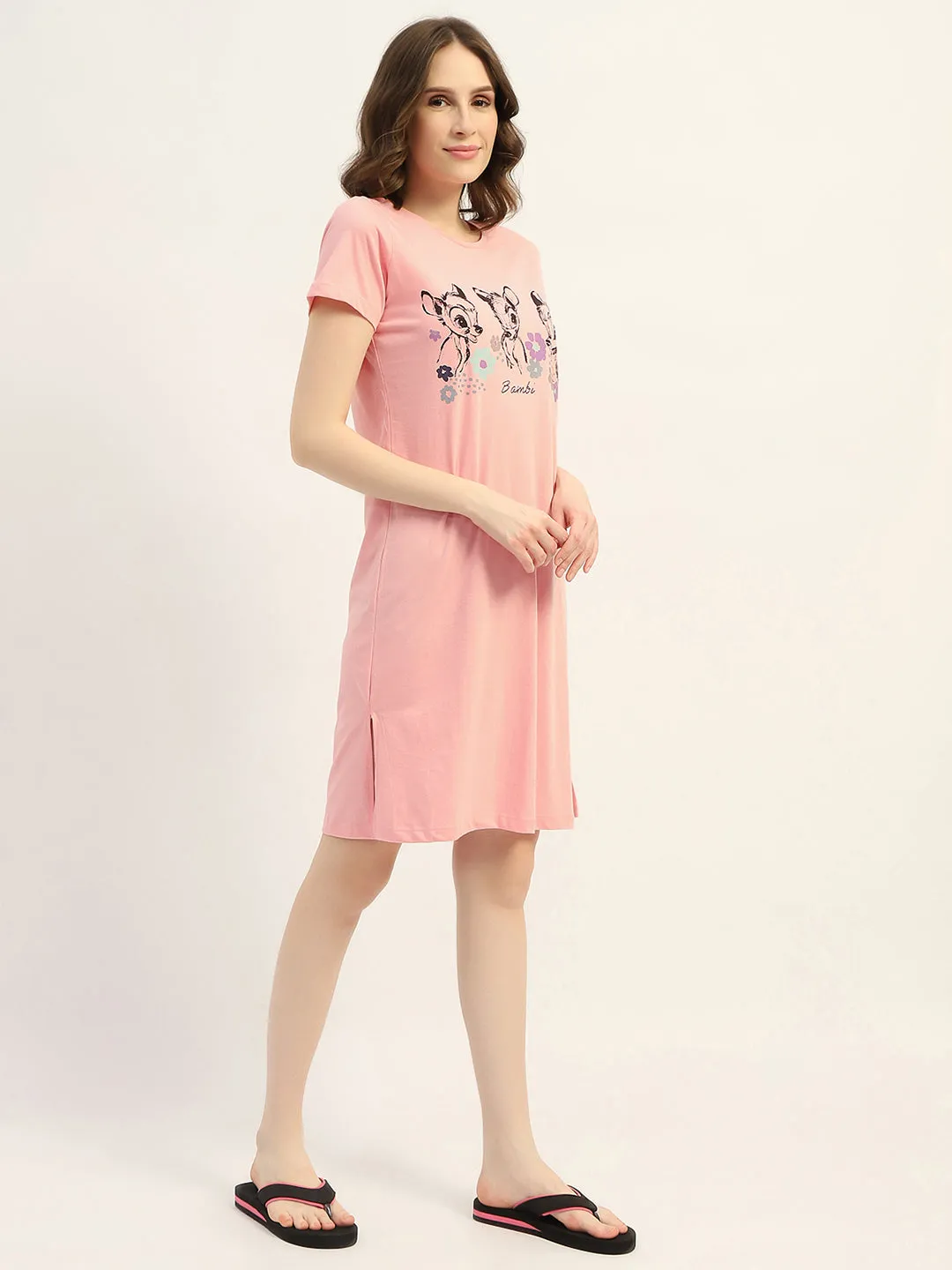 mSECRET Printed Peach Cotton Night Dress