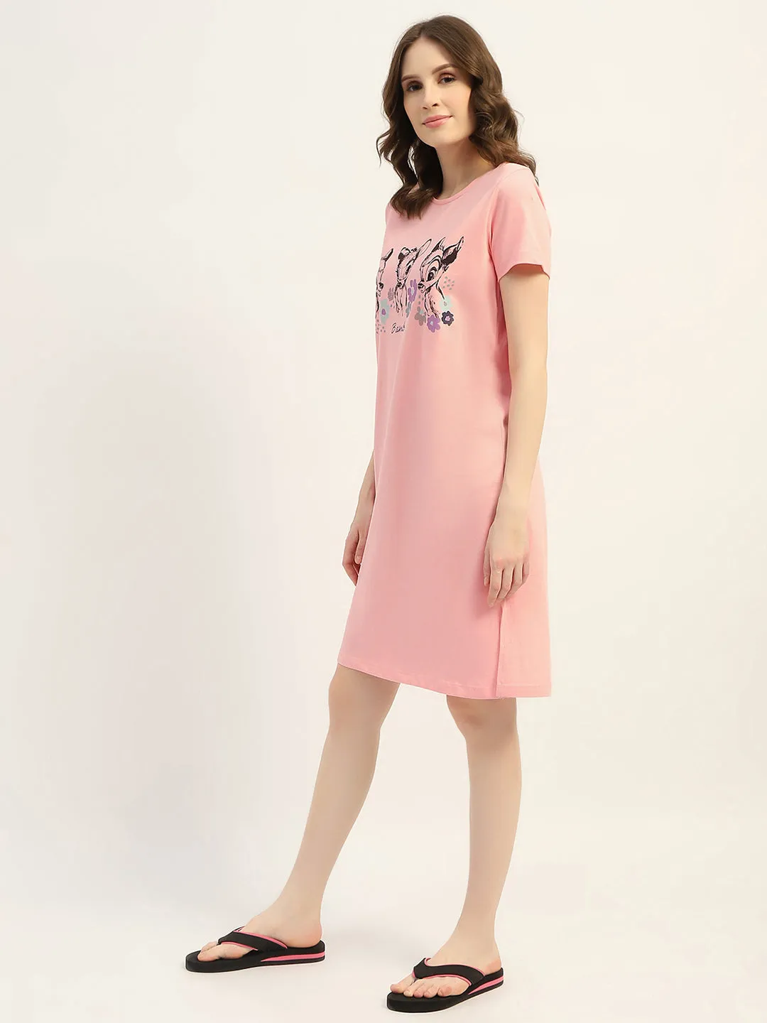 mSECRET Printed Peach Cotton Night Dress