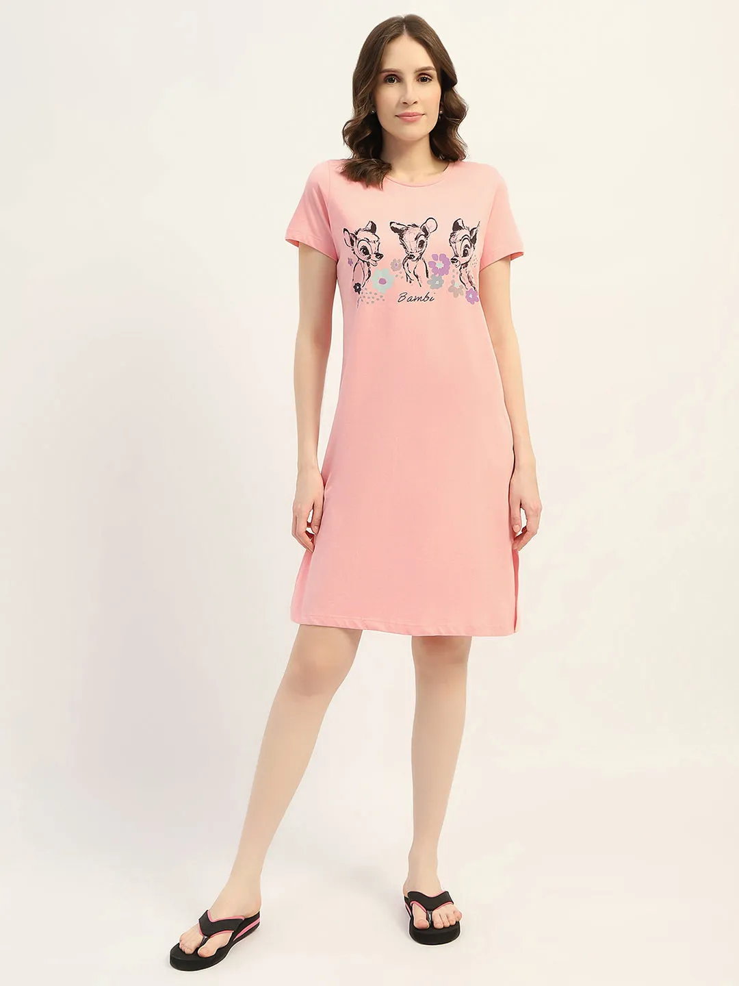 mSECRET Printed Peach Cotton Night Dress