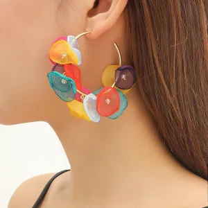 Multicolor Polyster & Acryic 18K Gold-Plated Pastel Petal Hoop Earrings